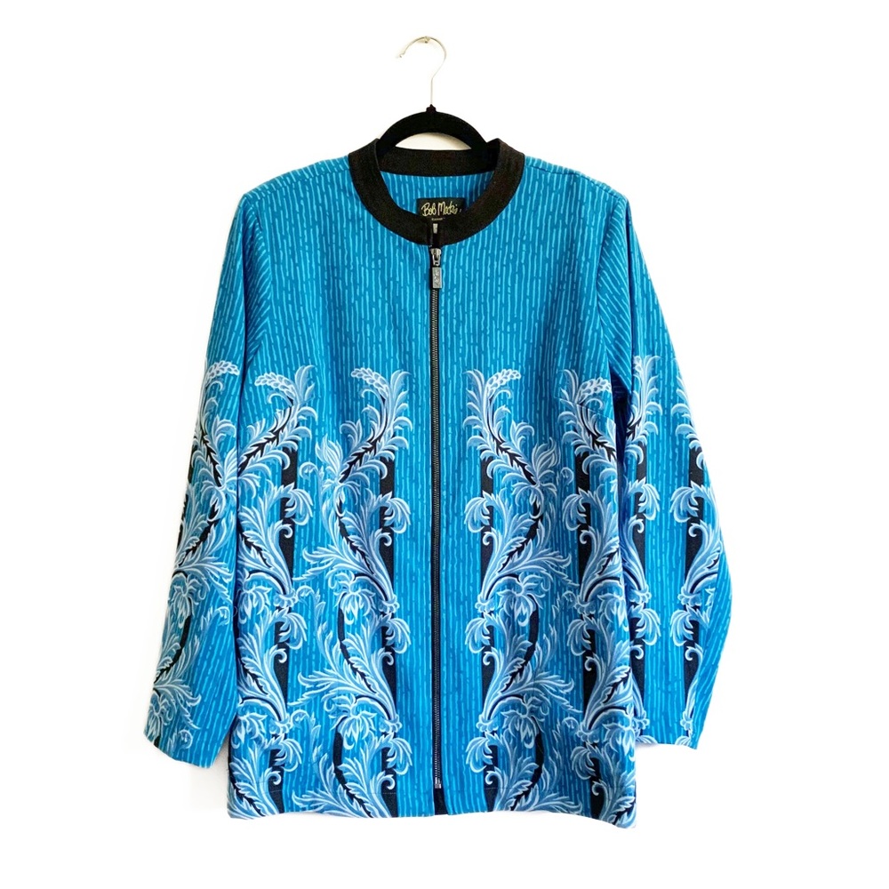 Bob Mackie Lightweight Full Zip Blue Jacket Wearable Art To Wear